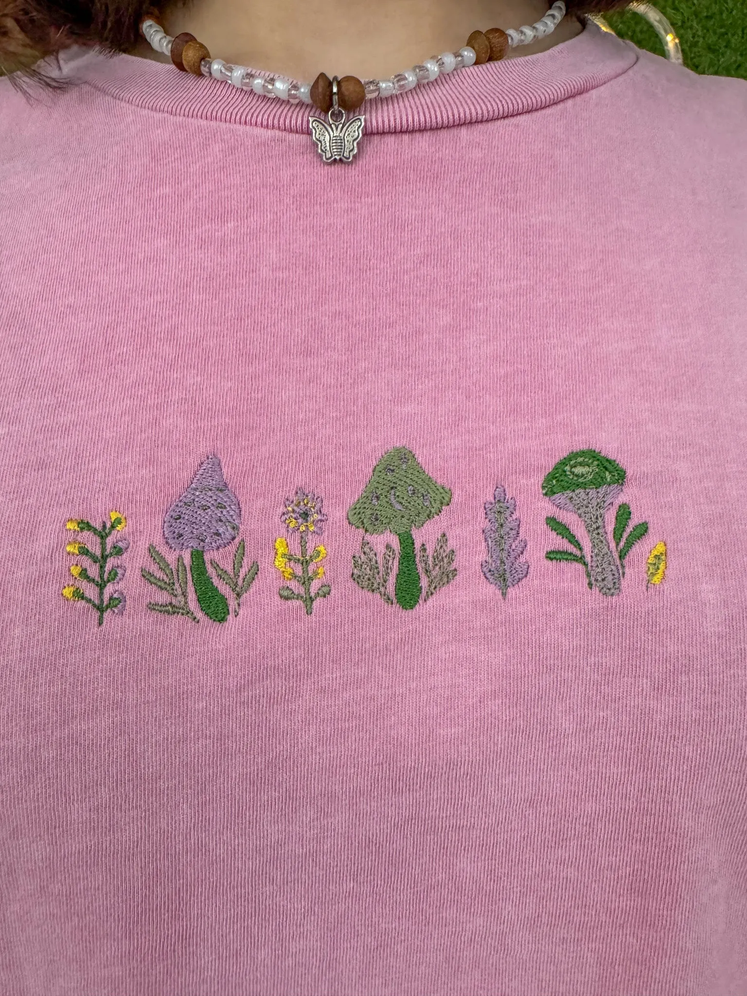 Flowers & Mushrooms Pink T-Shirt XS
