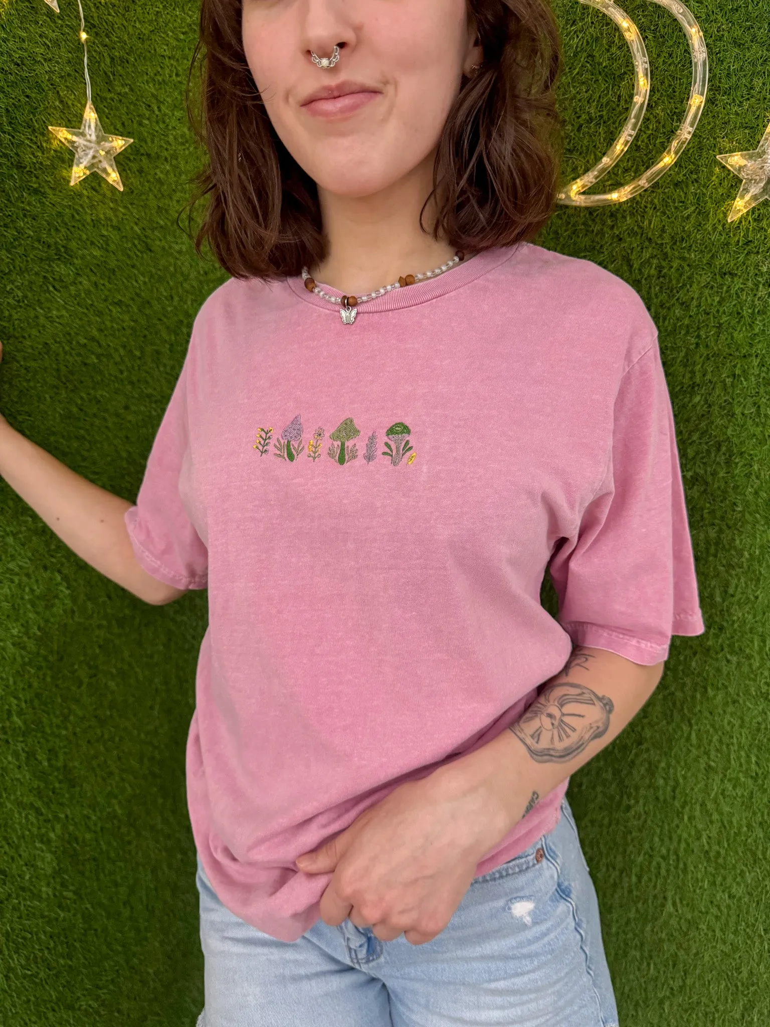 Flowers & Mushrooms Pink T-Shirt XS