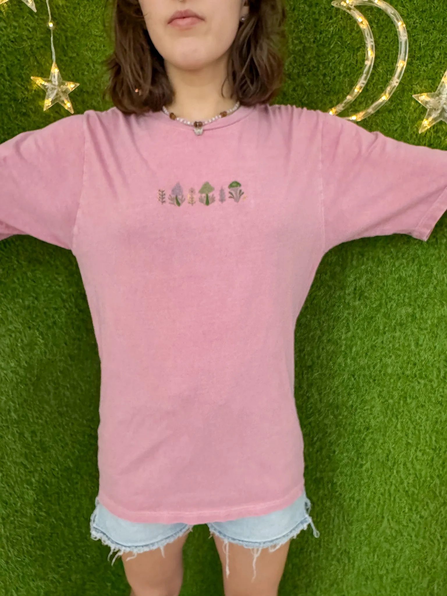 Flowers & Mushrooms Pink T-Shirt XS