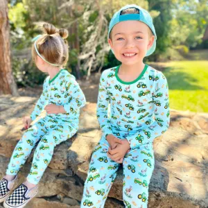 Free Birdees Green Tractors Long Sleeve Pajama Set (2T-12Y)