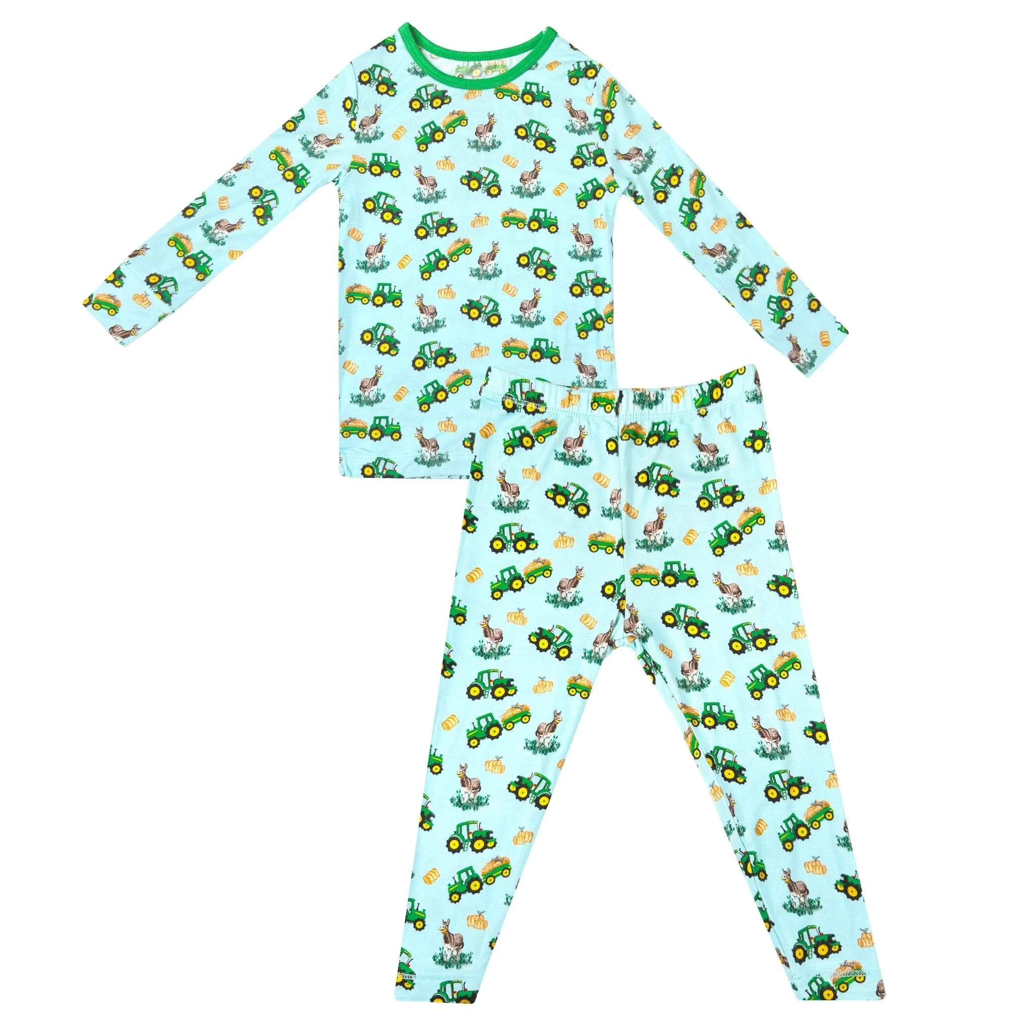 Free Birdees Green Tractors Long Sleeve Pajama Set (2T-12Y)