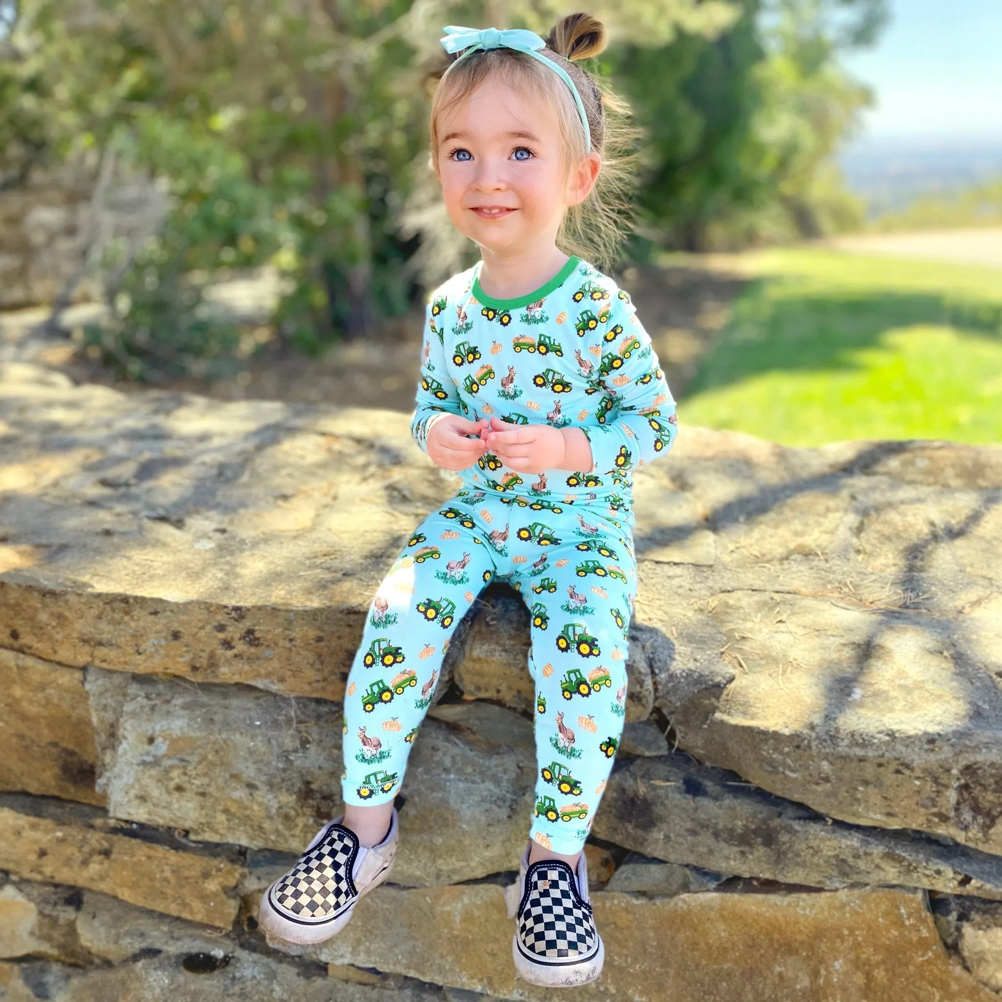 Free Birdees Green Tractors Long Sleeve Pajama Set (2T-12Y)