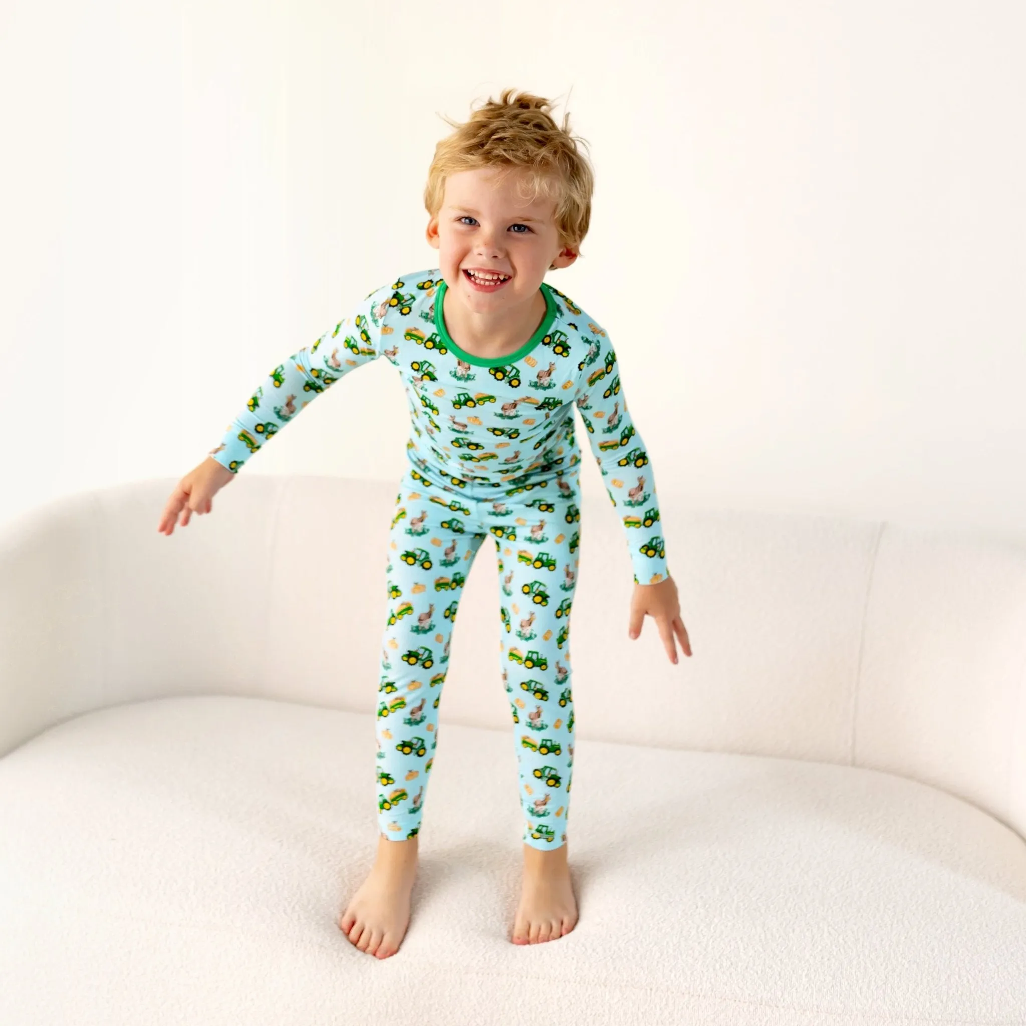 Free Birdees Green Tractors Long Sleeve Pajama Set (2T-12Y)