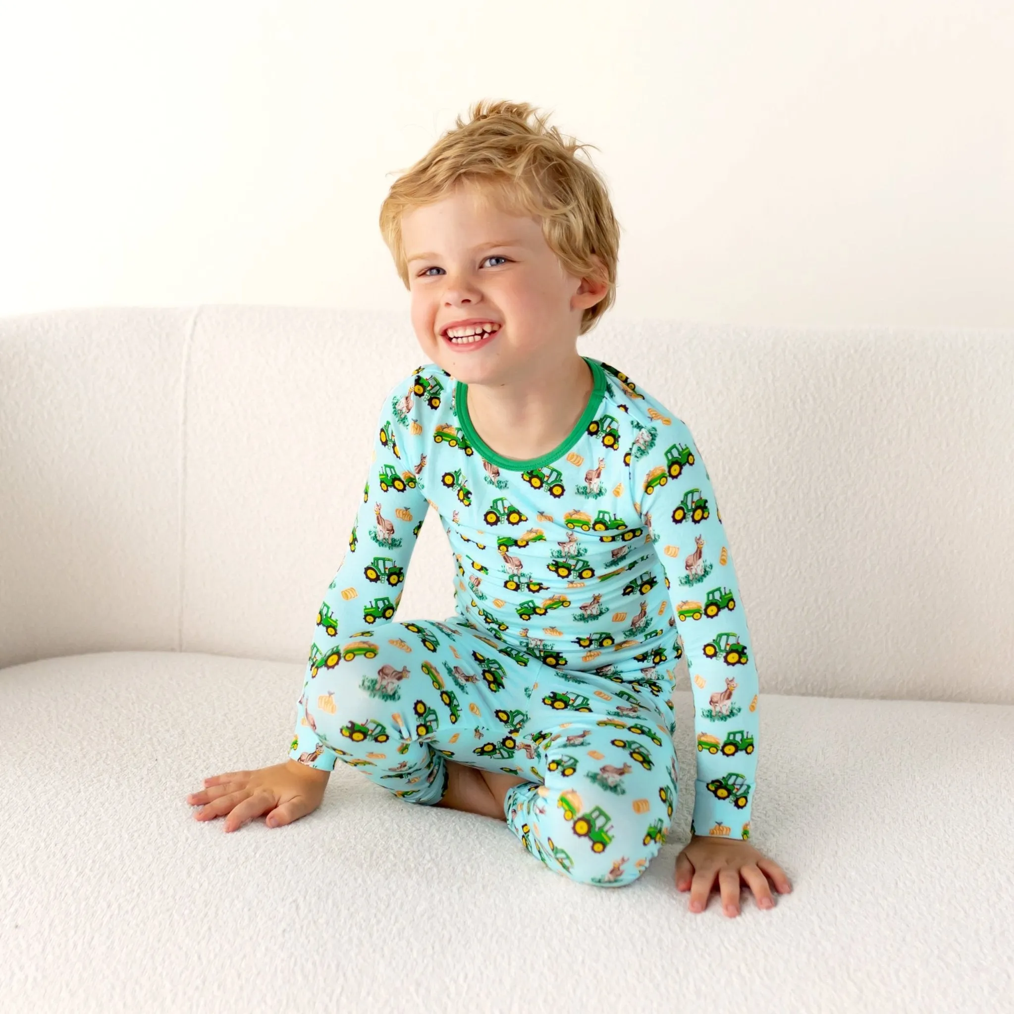 Free Birdees Green Tractors Long Sleeve Pajama Set (2T-12Y)