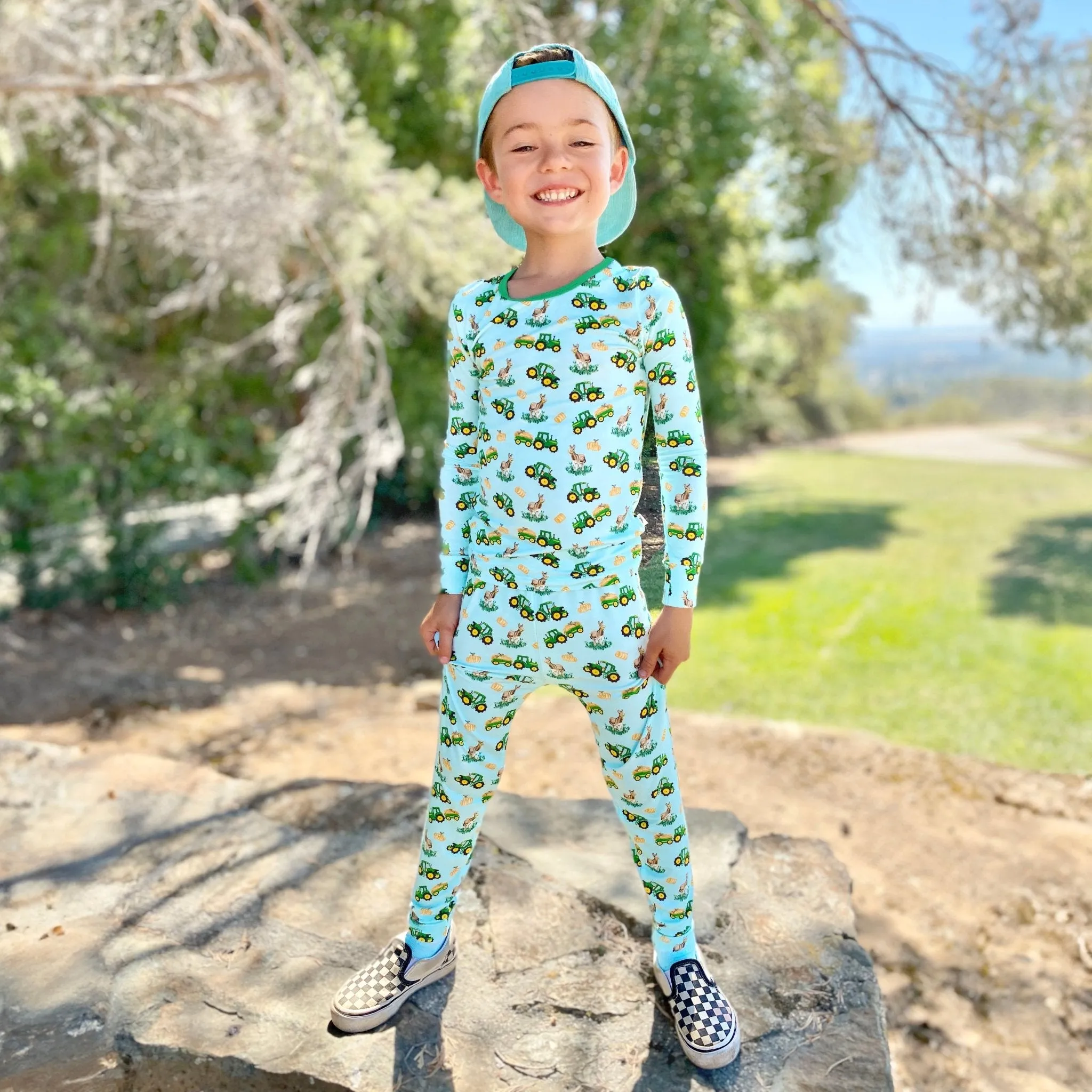 Free Birdees Green Tractors Long Sleeve Pajama Set (2T-12Y)
