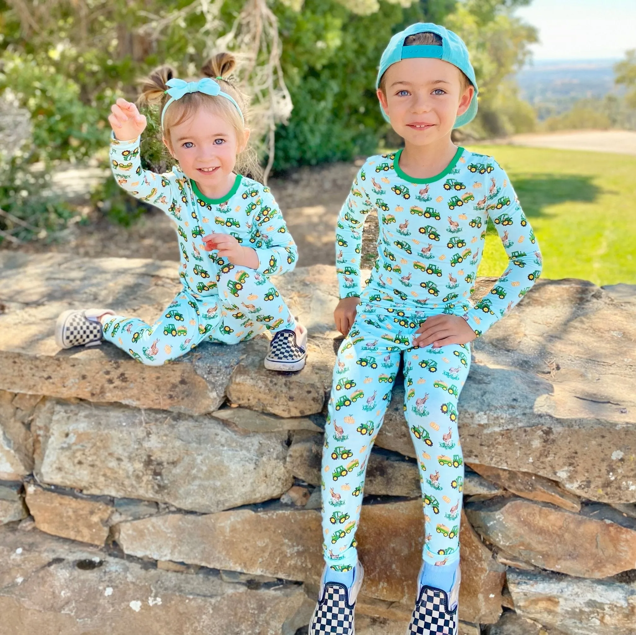 Free Birdees Green Tractors Long Sleeve Pajama Set (2T-12Y)