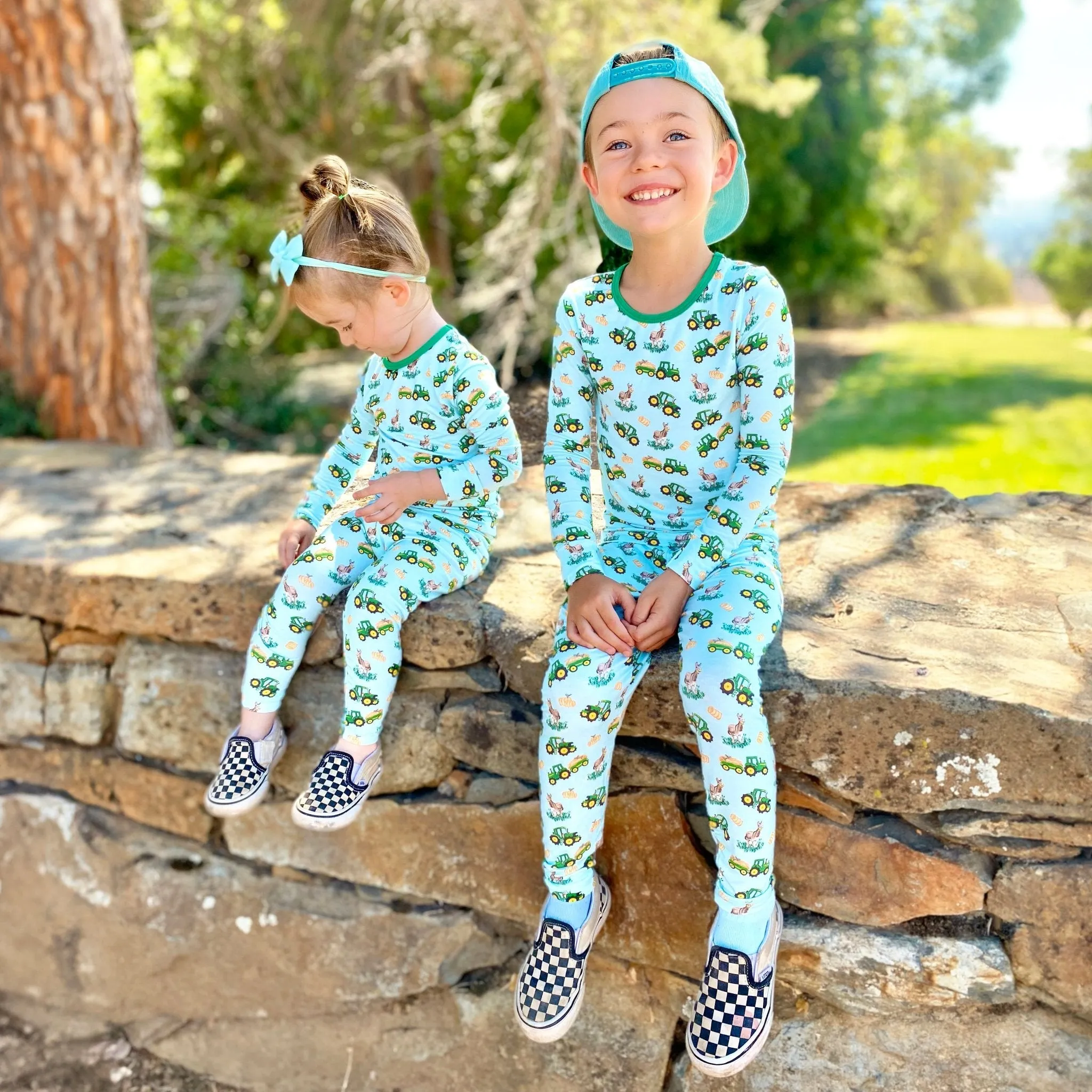 Free Birdees Green Tractors Long Sleeve Pajama Set (2T-12Y)