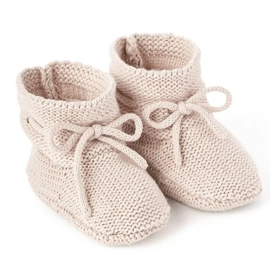 Garter Knit Booties 0-12M Taupe