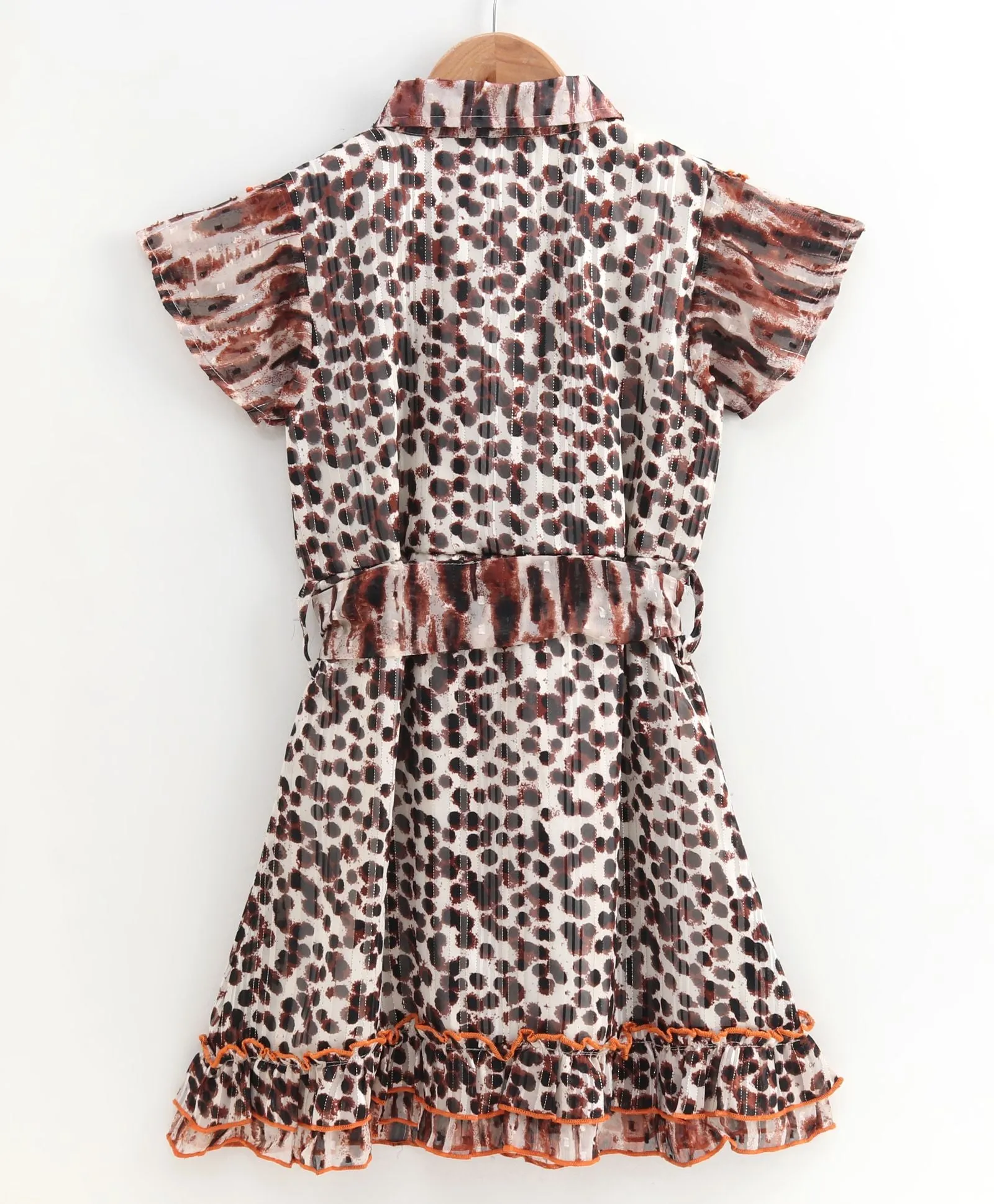 Girls Shirt Collar Dress with Frill Bottom Hem