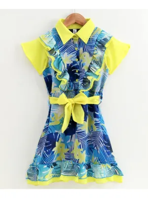 Girls Shirt Collar Dress with Frill Bottom Hem