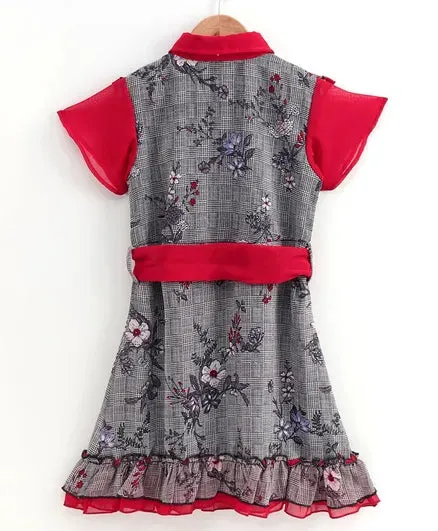 Girls Shirt Collar Dress with Frill Bottom Hem