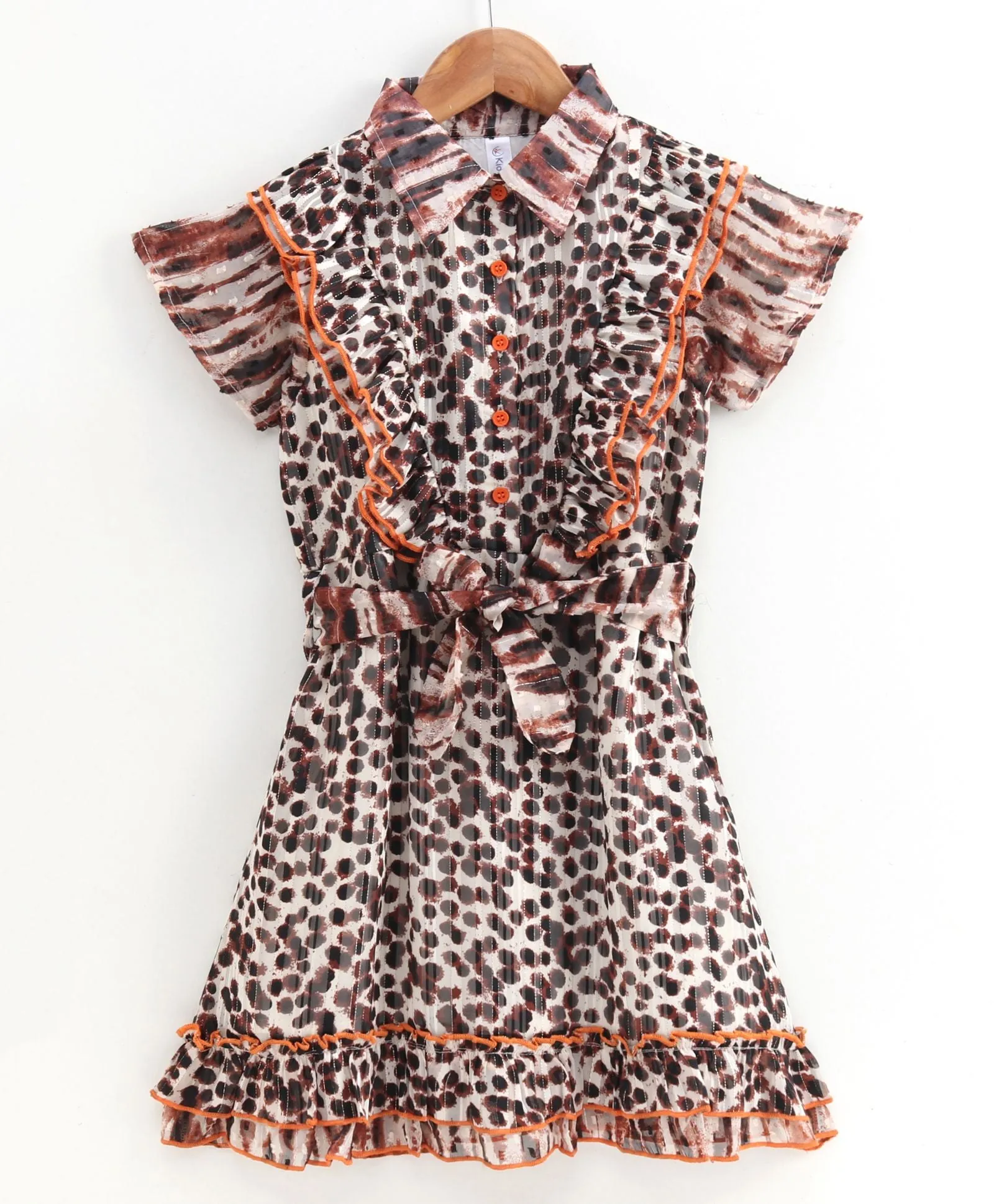 Girls Shirt Collar Dress with Frill Bottom Hem
