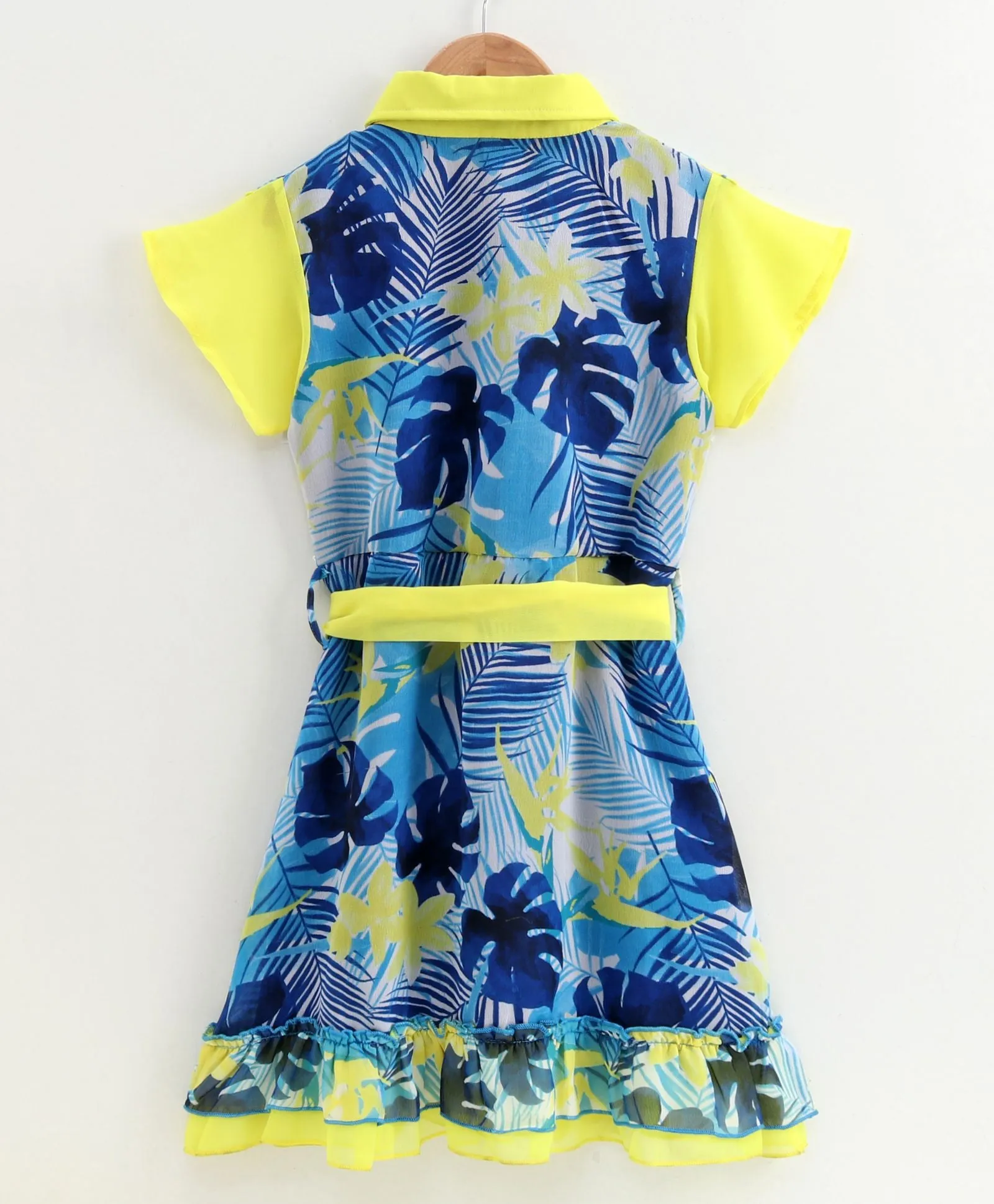 Girls Shirt Collar Dress with Frill Bottom Hem