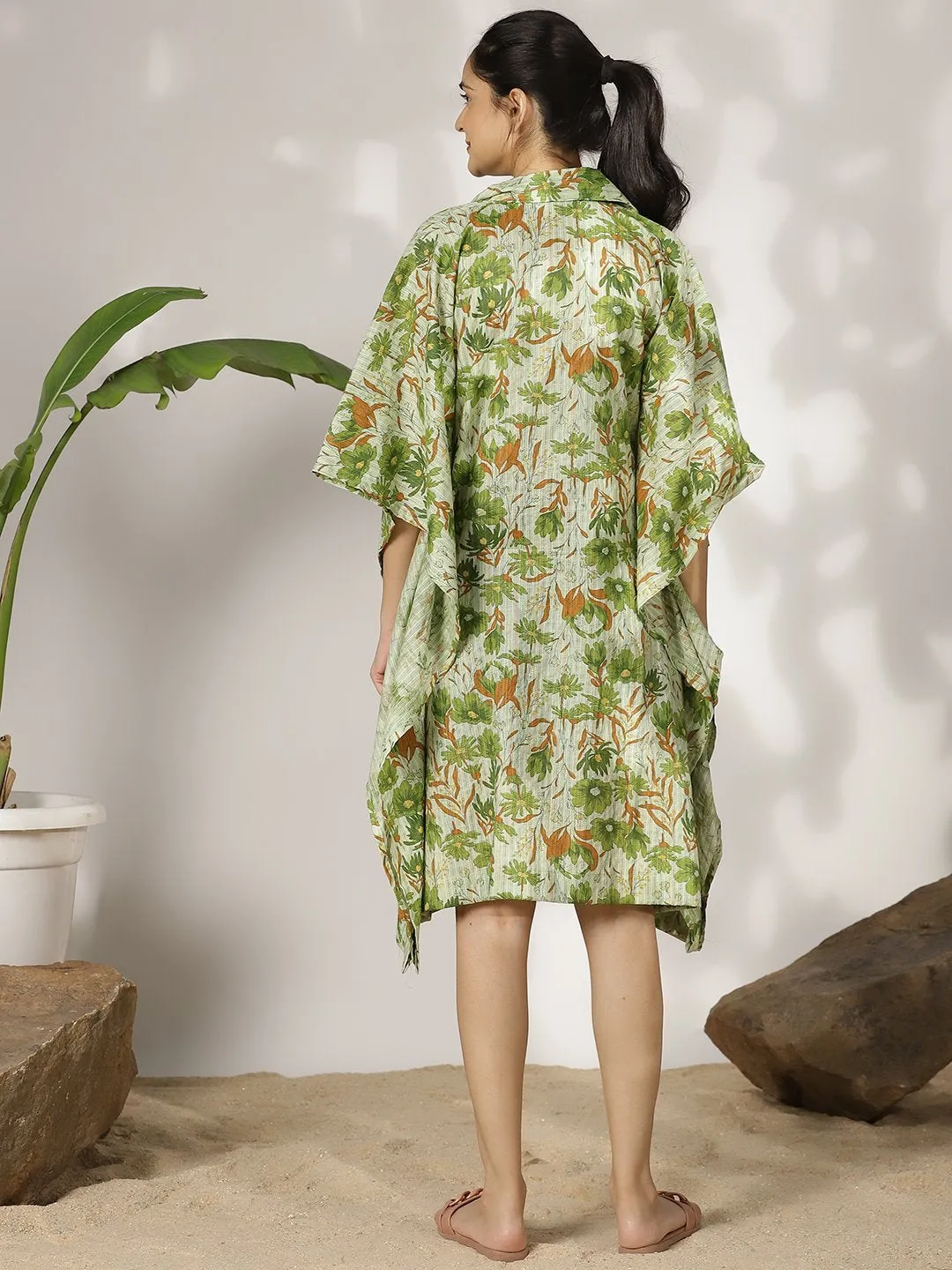 GreenFloral Cotton ShirtKaftan