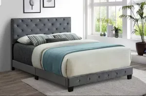 Grey Bed with Nailhead & Rhinestone Details- Double, Queen or King- Model#5650