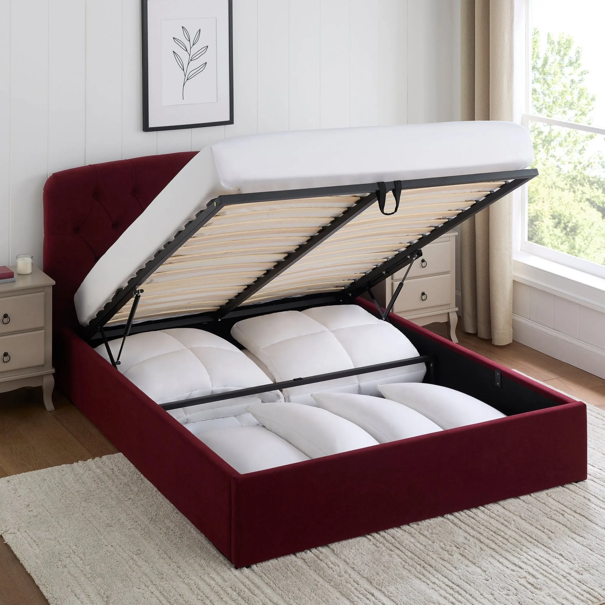 Hebden Ottoman Storage Bed - Berry