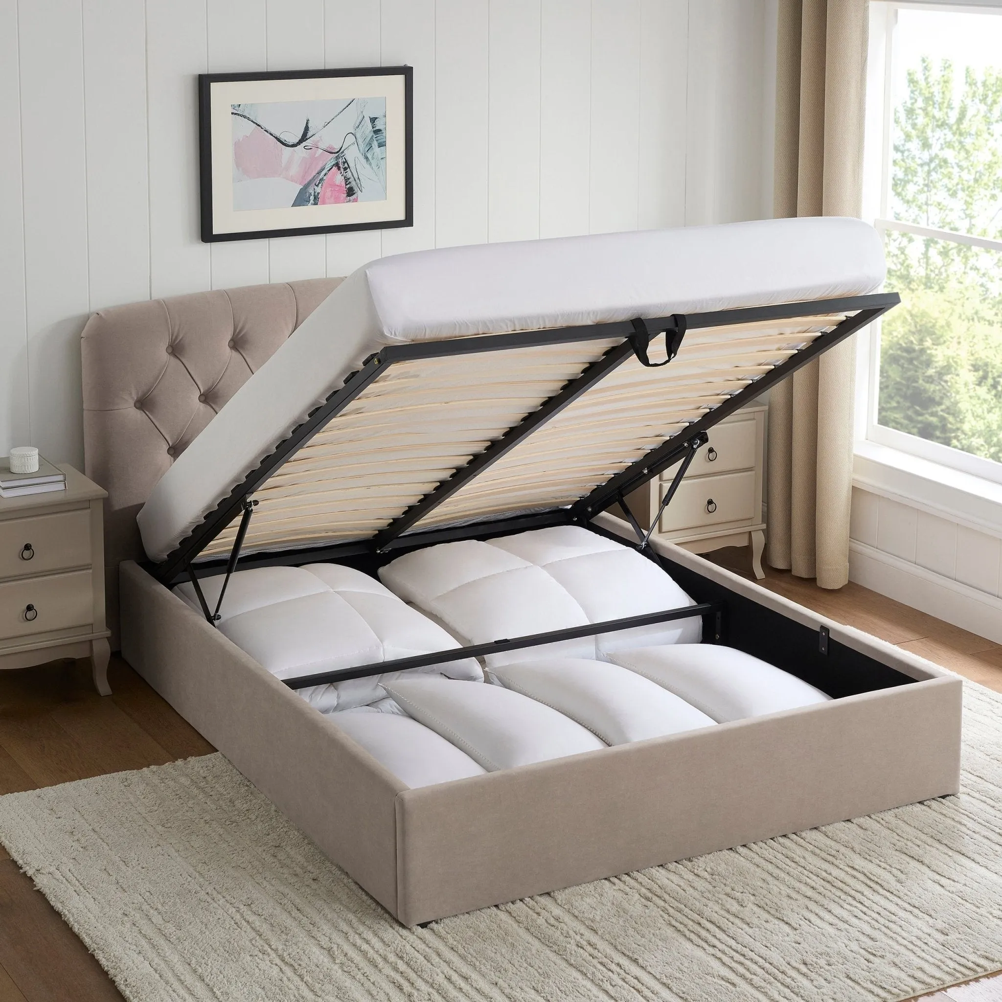 Hebden Ottoman Storage Bed - Sand