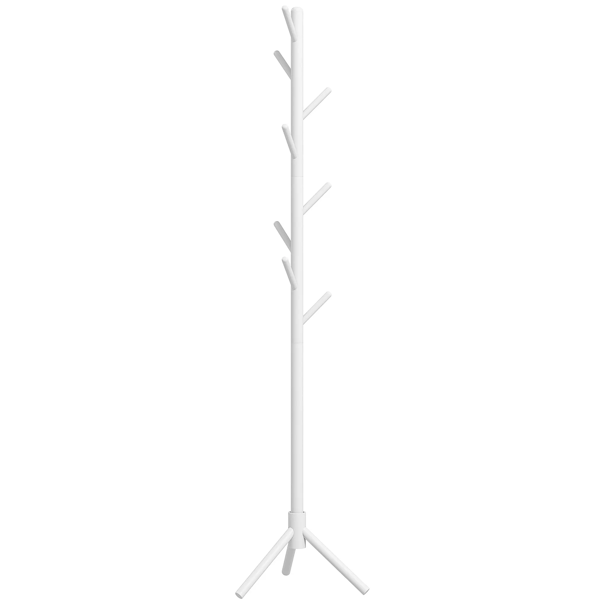HOMCOM Coat Rack Bamboo Coat Stand with 8 Hooks for Handbags, White