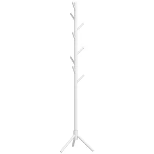 HOMCOM Coat Rack Bamboo Coat Stand with 8 Hooks for Handbags, White