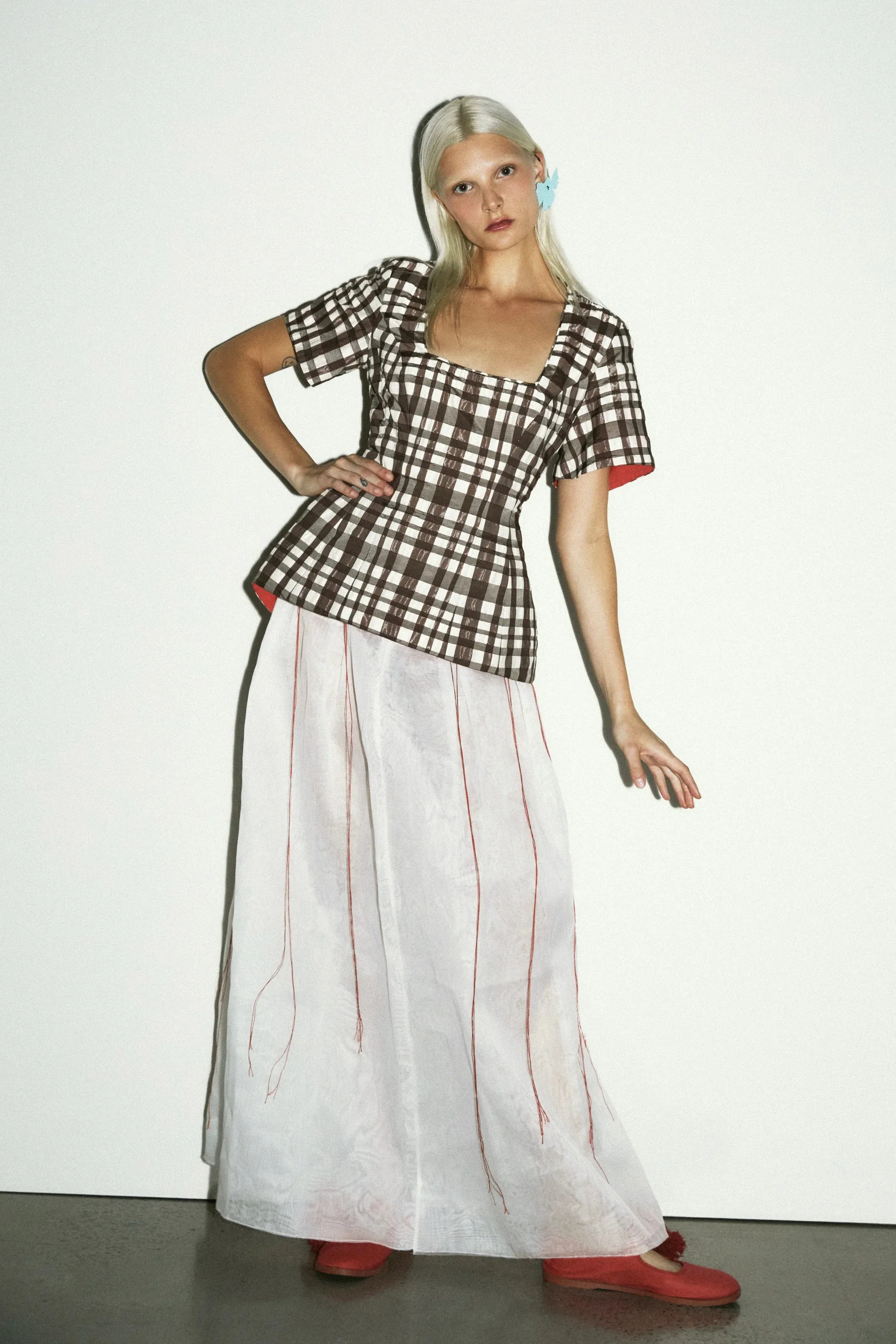 Hourglass Top in Transparent Plaid Hourglass Top in Transparent Plaid