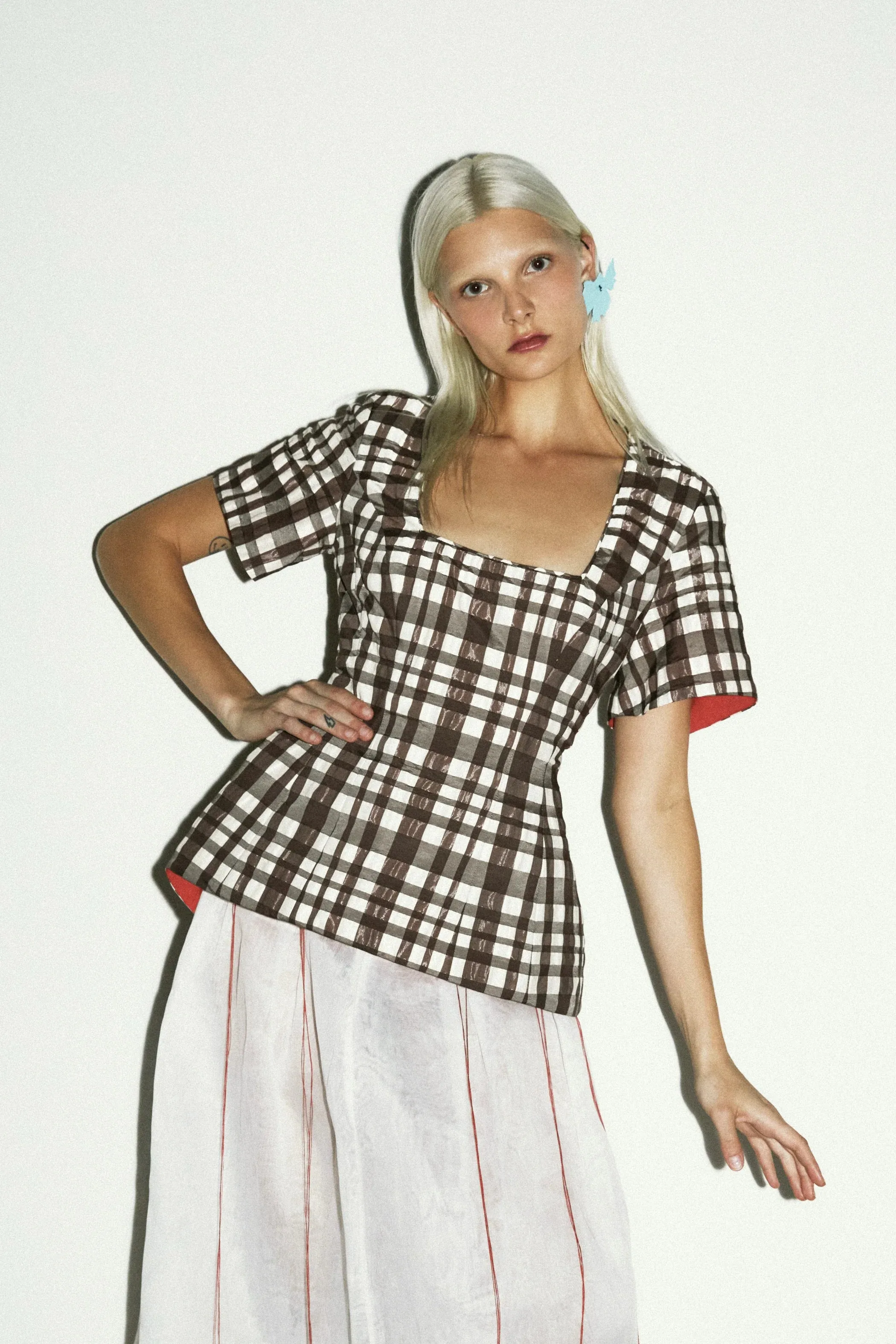 Hourglass Top in Transparent Plaid Hourglass Top in Transparent Plaid