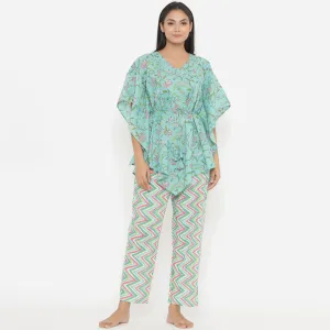 Jaal On Blue Kaftan Pyjama