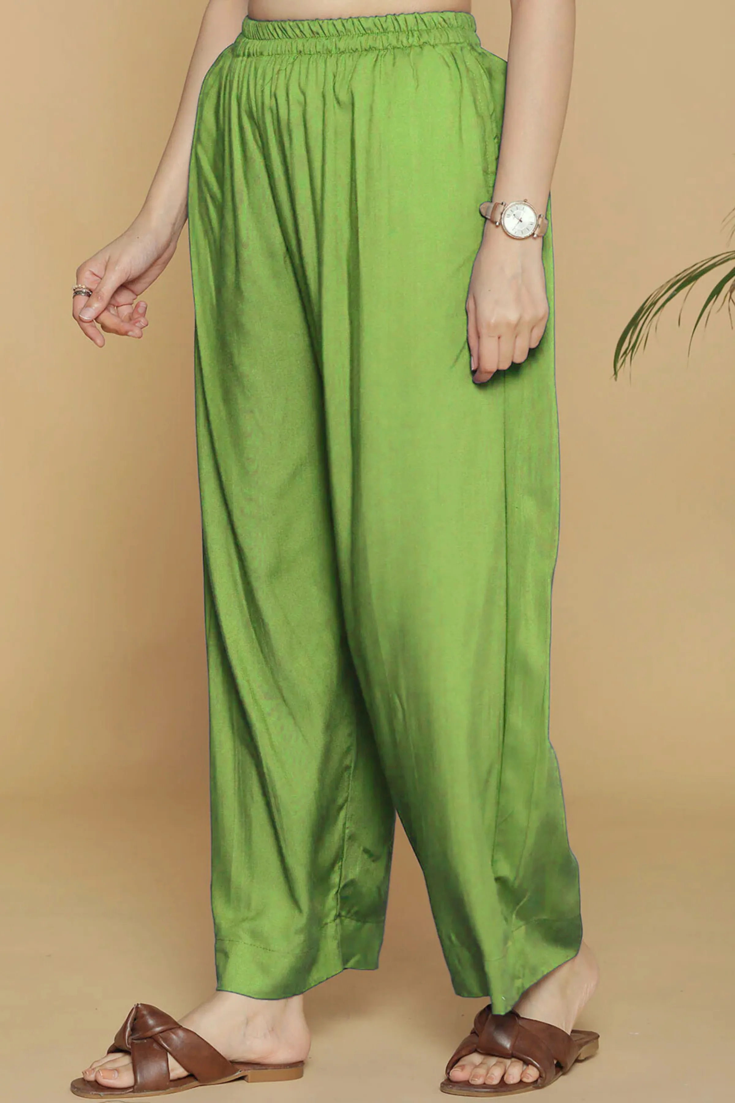 Light Green Flared Rayon Palazzo Pants