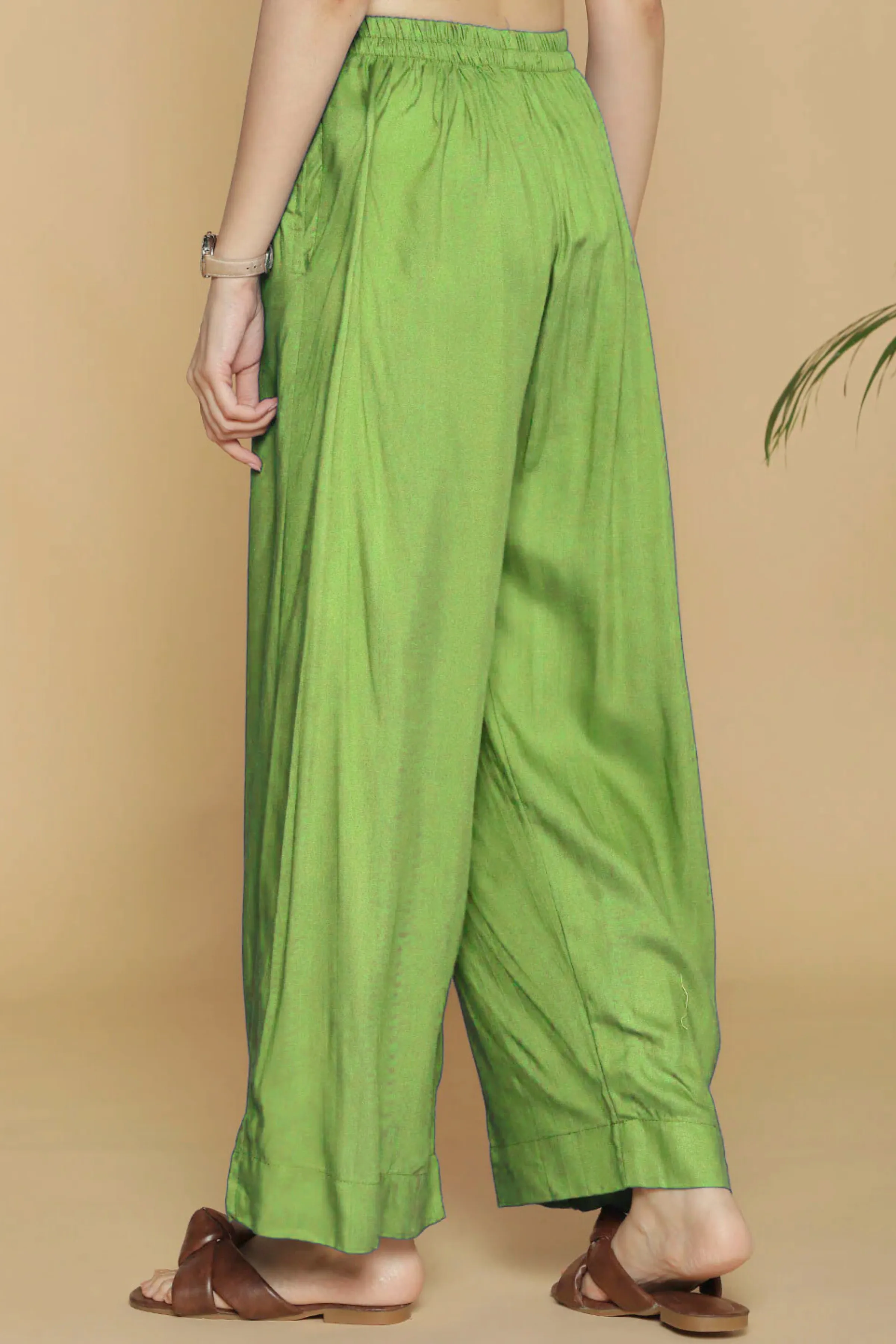 Light Green Flared Rayon Palazzo Pants