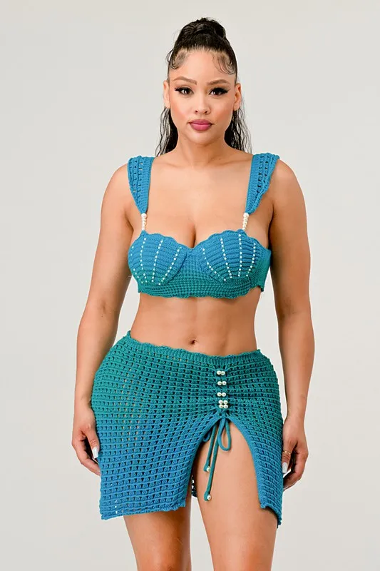 Little Mermaid Pearl Adorable Skirt Two Piece Set Knit Set