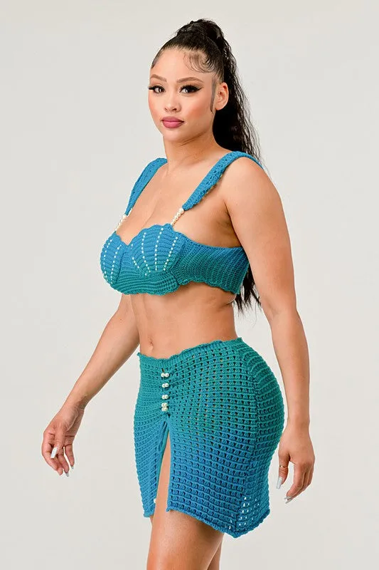 Little Mermaid Pearl Adorable Skirt Two Piece Set Knit Set