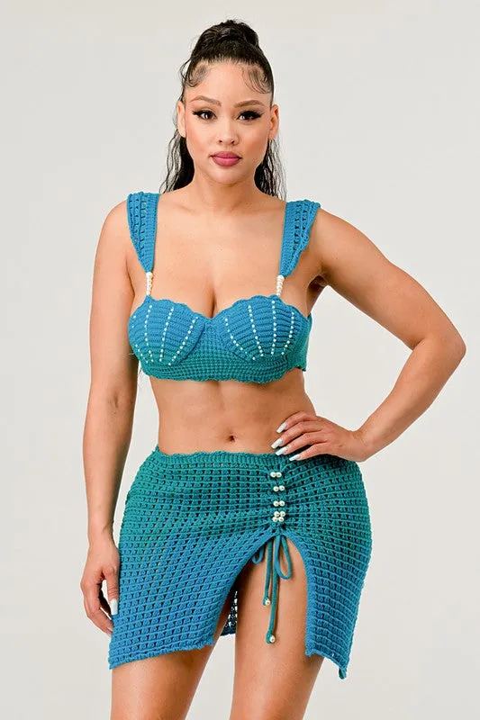 Little Mermaid Pearl Adorable Skirt Two Piece Set Knit Set
