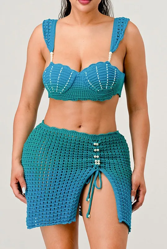Little Mermaid Pearl Adorable Skirt Two Piece Set Knit Set