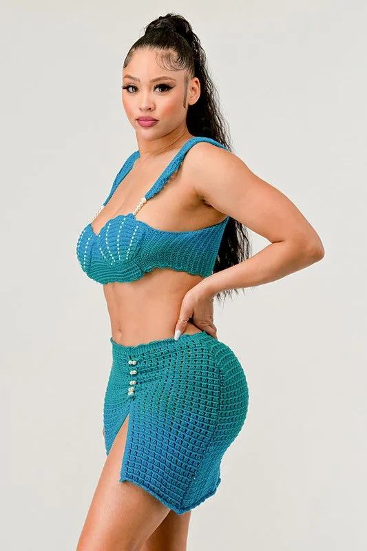Little Mermaid Pearl Adorable Skirt Two Piece Set Knit Set