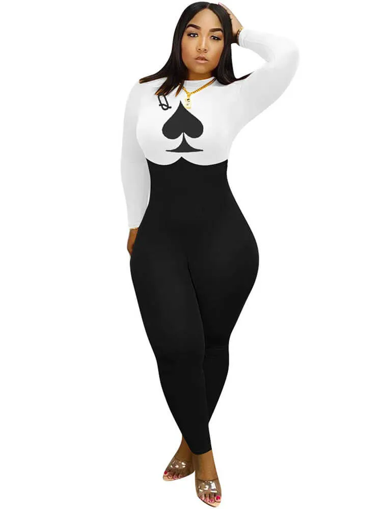 Long Sleeve Color Block Long Pants Jumpsuits