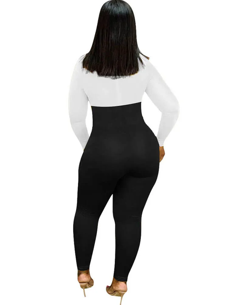 Long Sleeve Color Block Long Pants Jumpsuits
