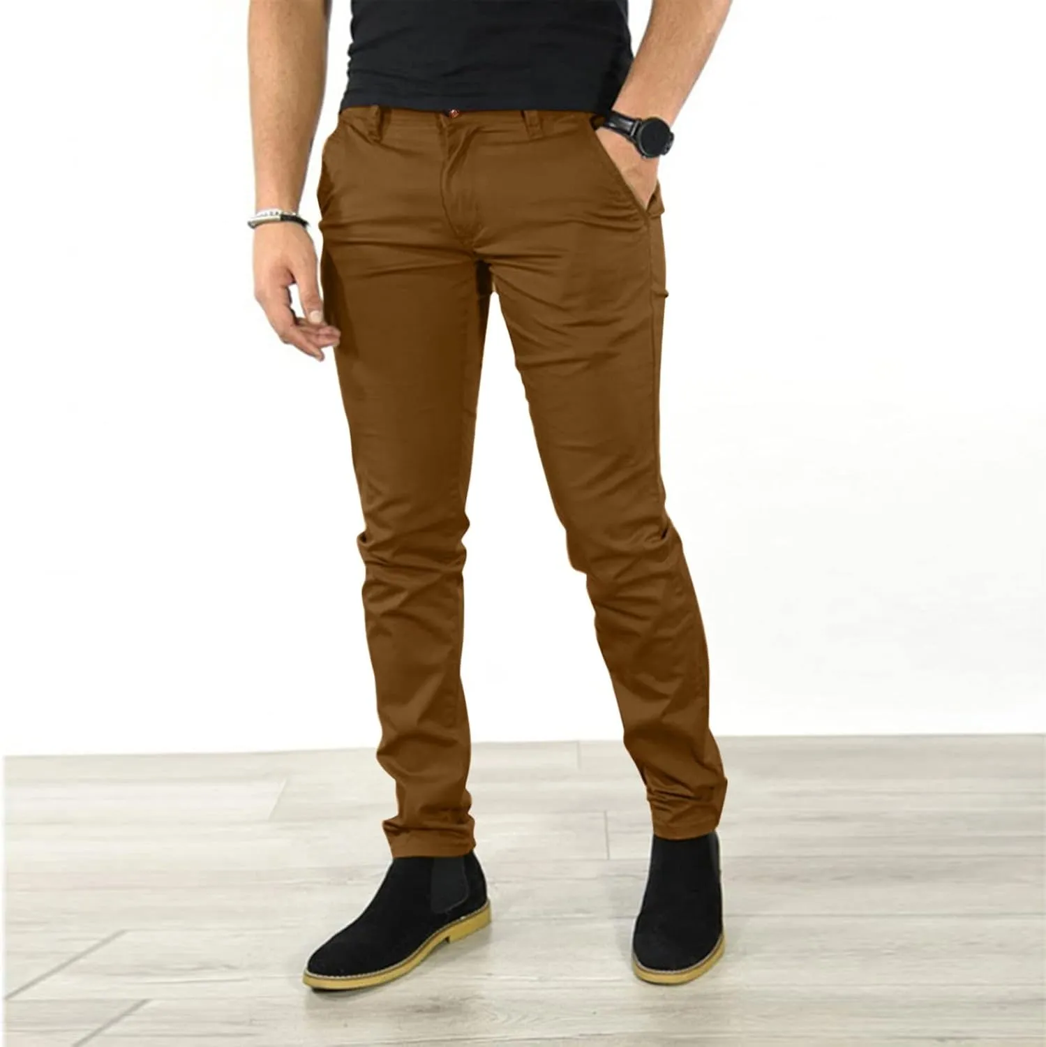 Mens Sweatpants Joggers Pants Man Classic Fit Multi Pockets Autumn & Winter Pants for Men Drawstring Cargo Flat Front