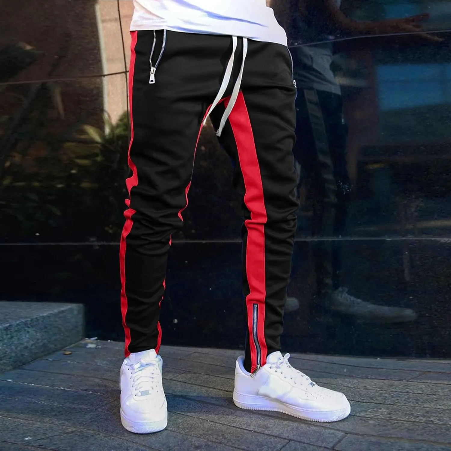 Mens Sweatpants Joggers Pants Man with Pockets Men's Cotton Sweatpants with Cargo Pockets Open Bottom Yoga Pants for