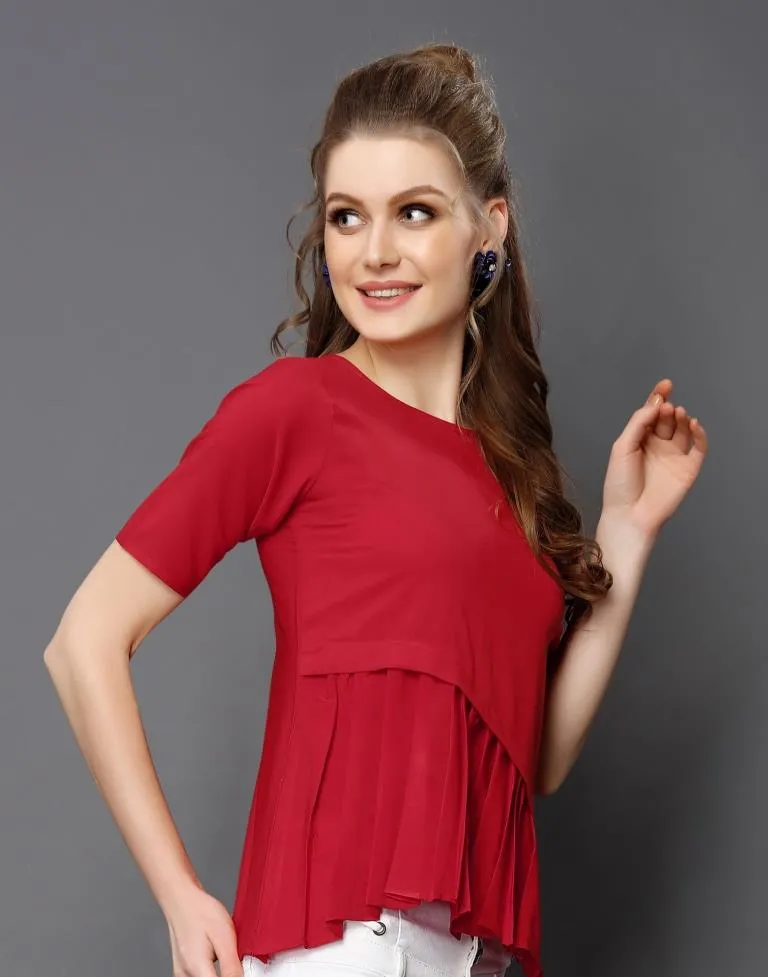 Modish Red Coloured Plain Crepe Tops