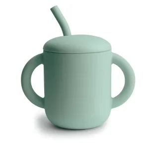 Mushie Silicone Training Cup with Straw in Cambridge Blue