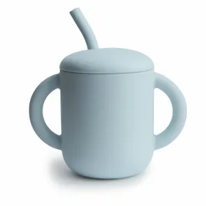Mushie Silicone Training Cup with Straw in Powder Blue
