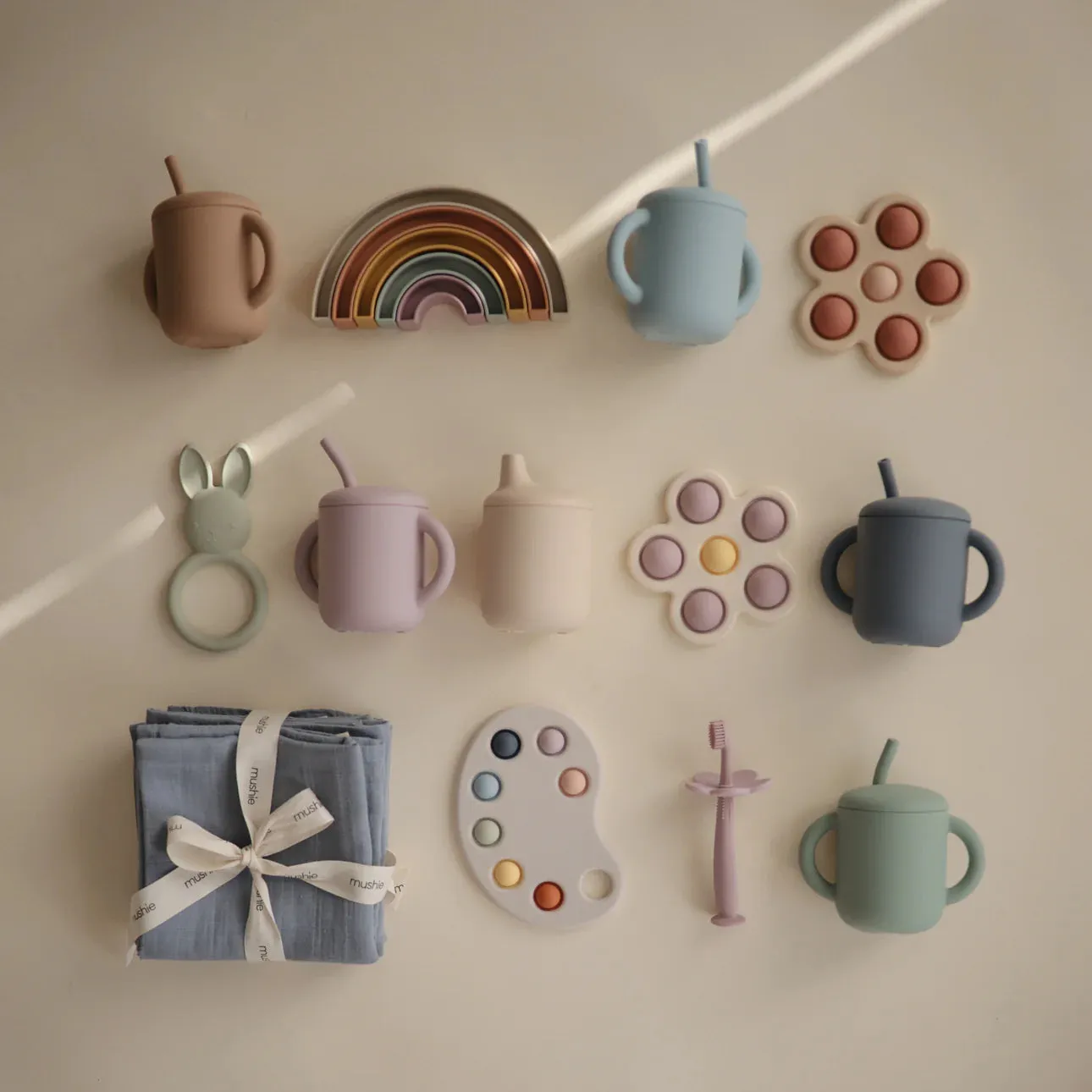Mushie Silicone Training Cup with Straw in Powder Blue