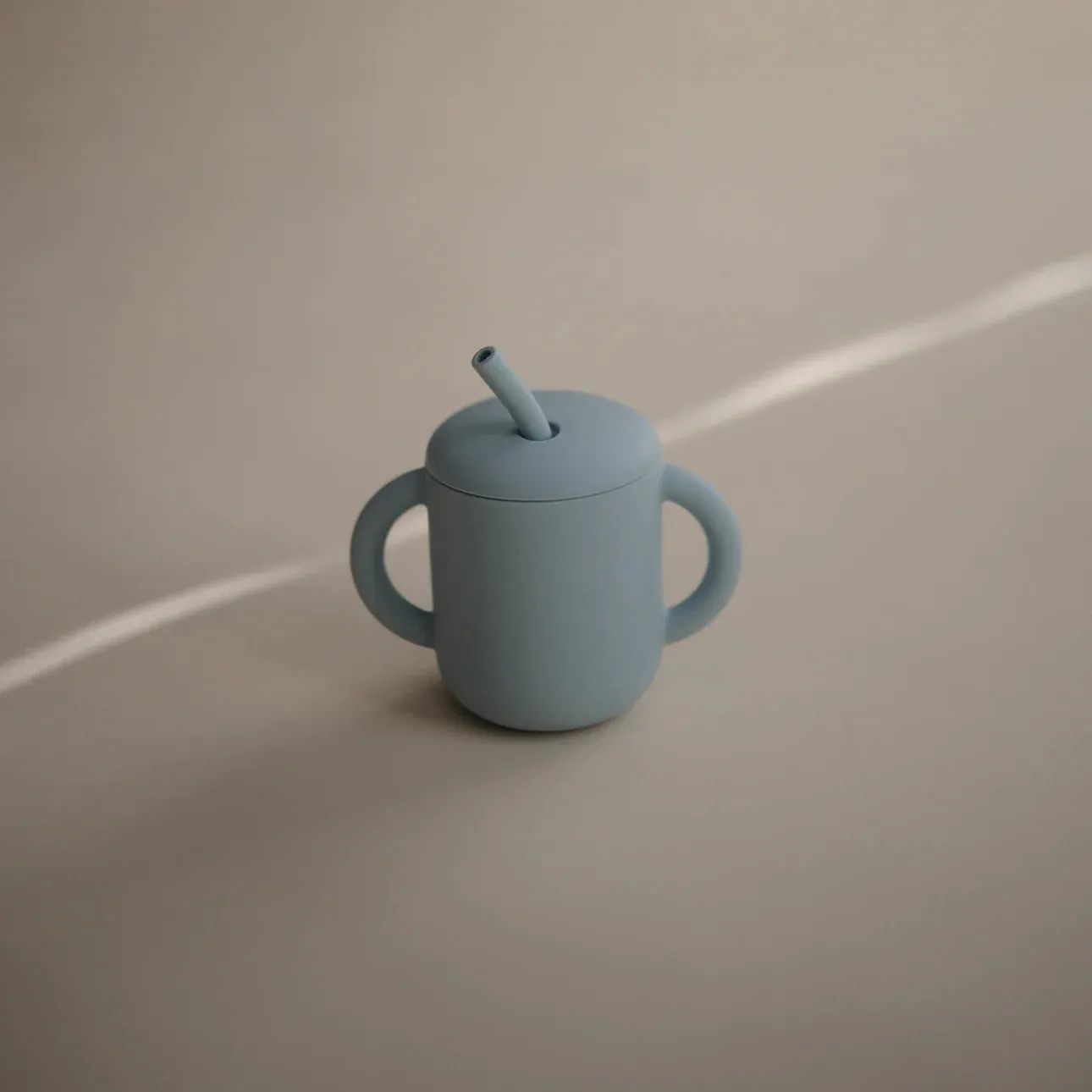 Mushie Silicone Training Cup with Straw in Powder Blue