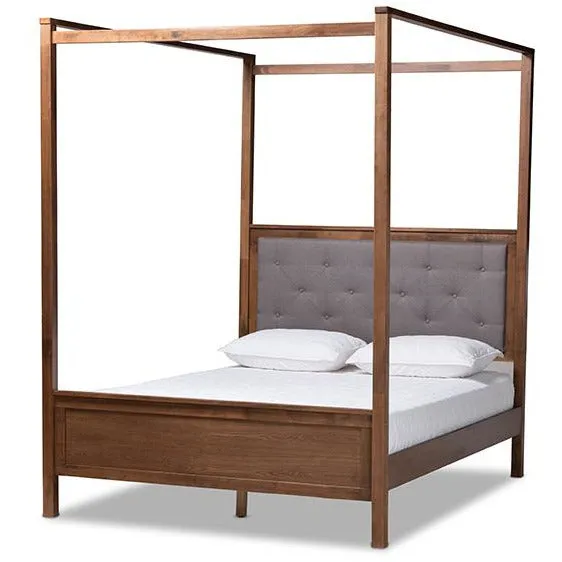 Natasha Grey and Walnut Brown Finished Wood Queen Size Platform Canopy Bed
