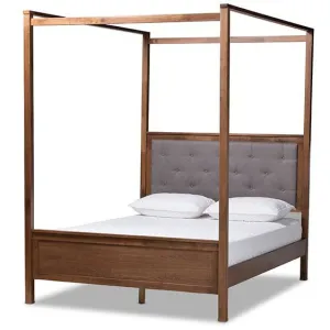 Natasha Grey and Walnut Brown Finished Wood Queen Size Platform Canopy Bed