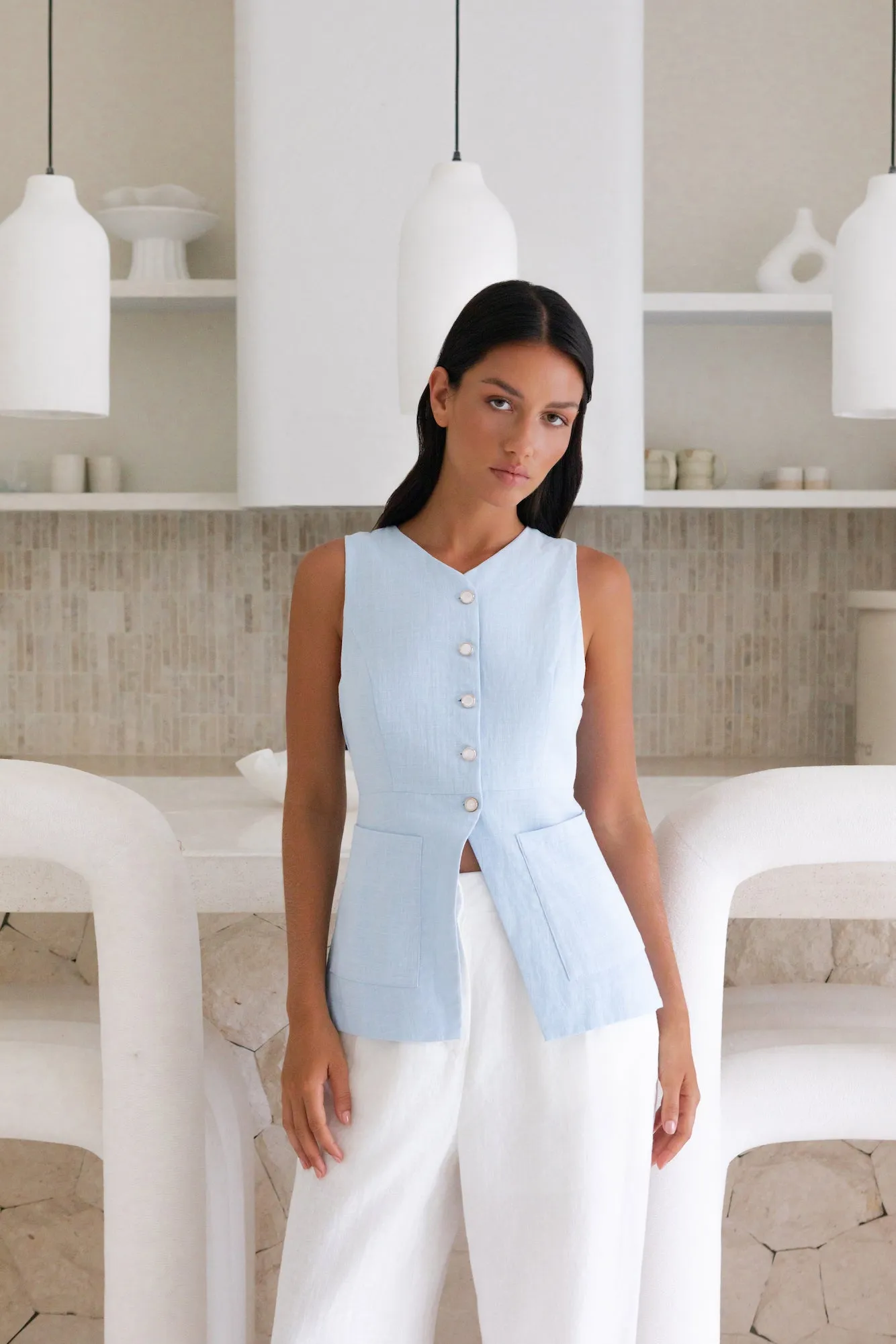 Ocean Eyes Vest Top Blue