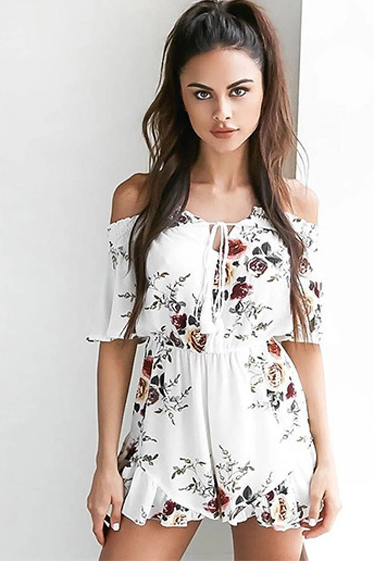 Off Shoulder Print Romper