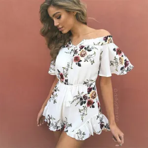 Off Shoulder Print Romper