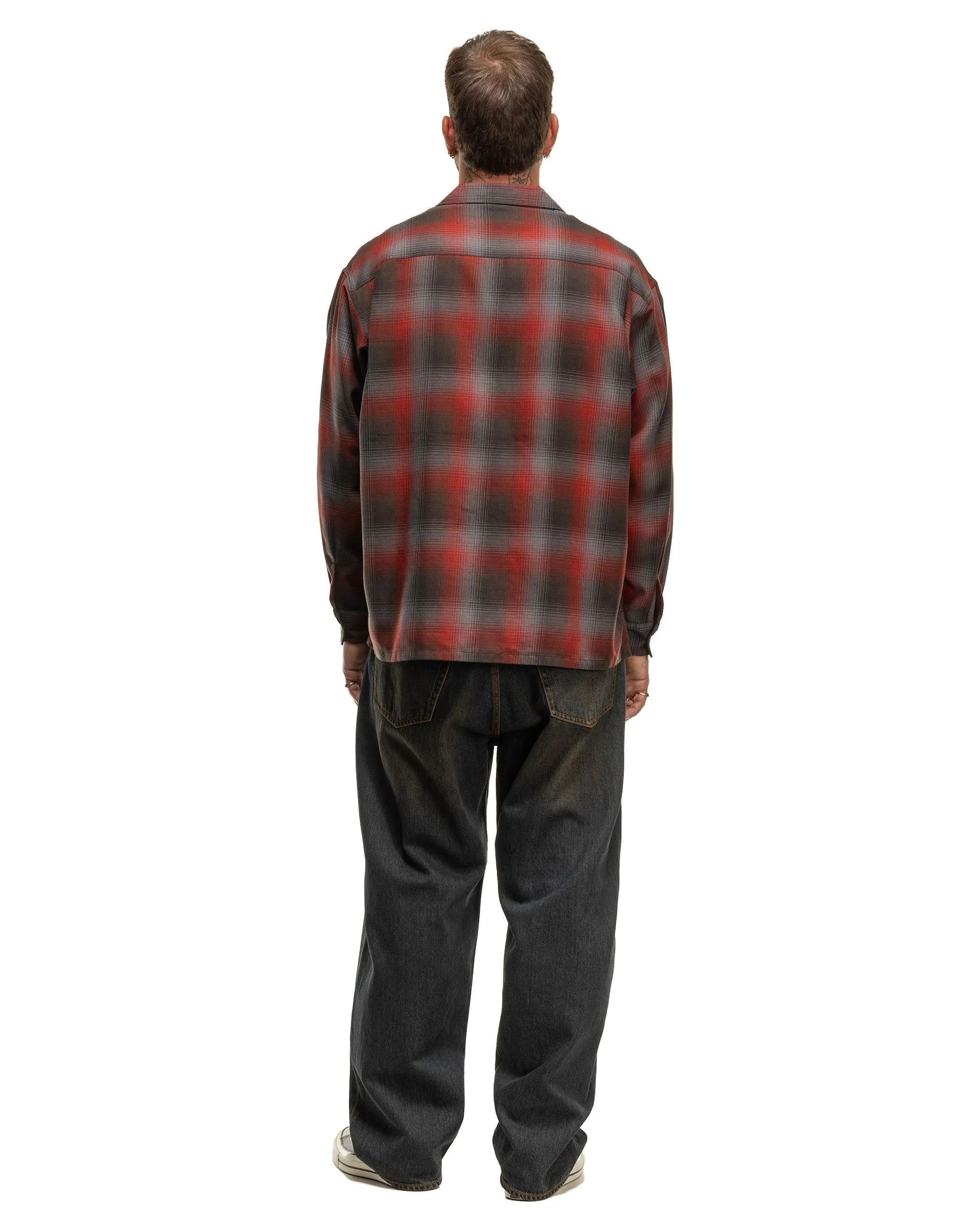 Ombre Open Collar Flannel Shirt Red