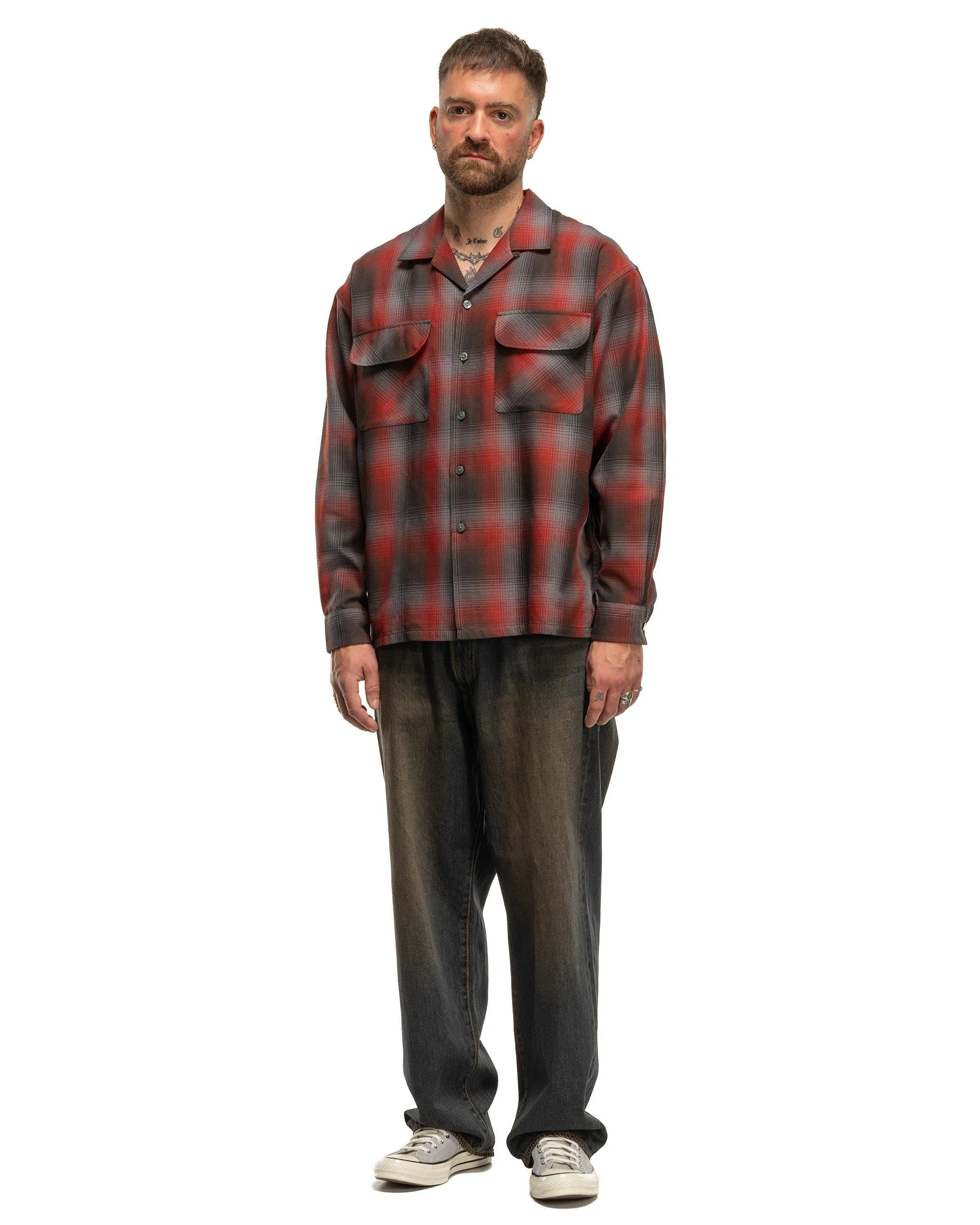 Ombre Open Collar Flannel Shirt Red