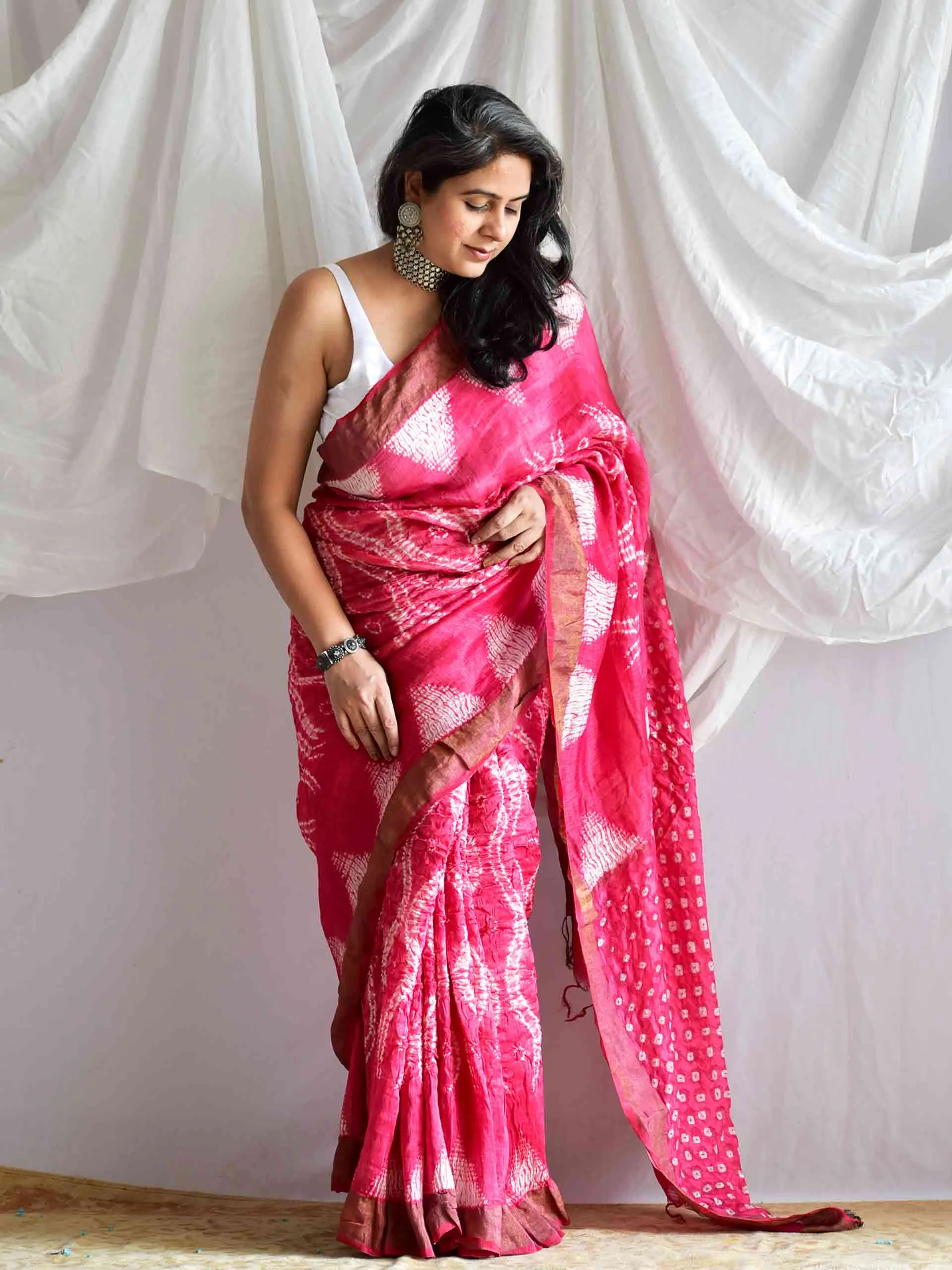 Phaalse - handloom linen shibori saree